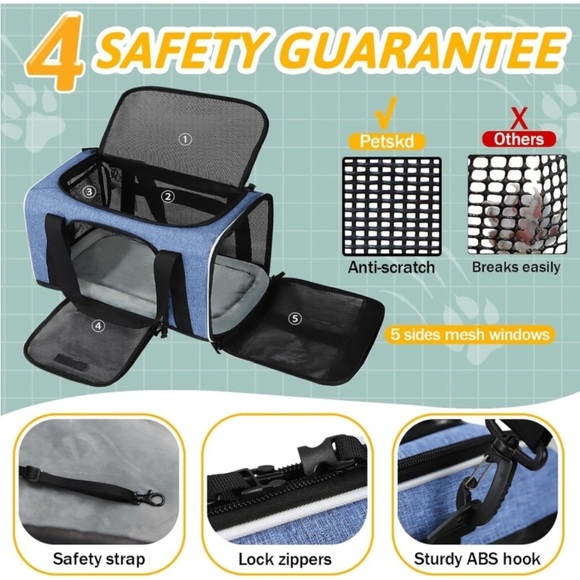 Petskd Pet Travel Carrier Bag for Small Dogs & Cats Airline’s Approved 17x11x9.5 - Picture 6 of 16